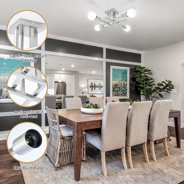 ZJVAIVE 18.11 in. 4-Light Modern Sliver Nickel Semi- Flush Mount