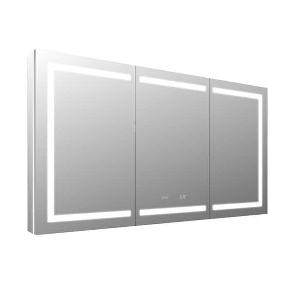 grossag 66 in. W x 36 in. H Rectangular Aluminum Recessed/Surface Mount LED Medicine Cabinet w/ Mirror Dual Outlet and Dual USB