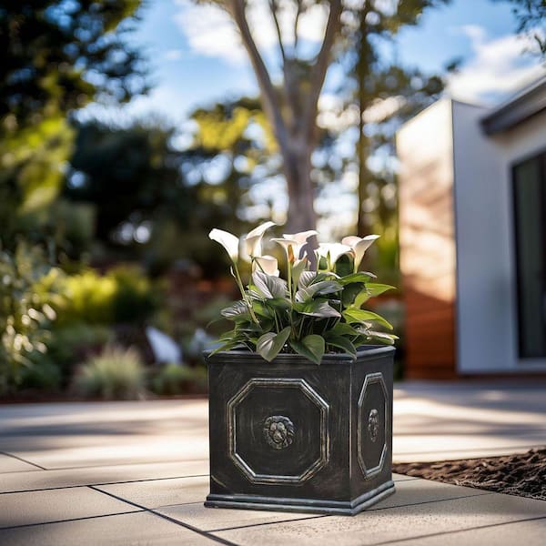 Sapcrete Decorative 12.6 in. High Extra Large Square Deep Charcoal Concrete  Planter / Plant Pot for Indoor and Outdoor SA0172B0F-11