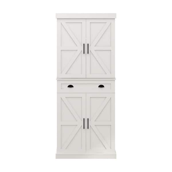 71 in. Kitchen Pantry Storage Cabinet with 4-Doors(2-Doors with Racks), 1 Drawer, 2 Adjustable Shelves-White