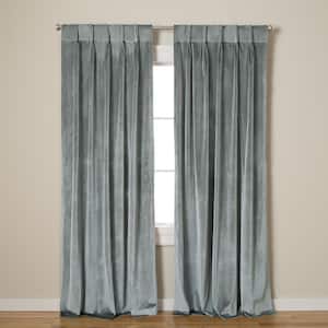 Velvet Soft Grey Solid Light Filtering Triple Pinch Pleat / Hidden Tab Curtain, 27 in. W x 84 in. L (Set of 2)