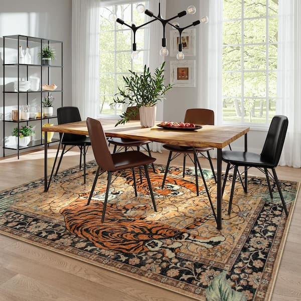 8 ft. x 10 ft. Desert Goldene Vintage Tiger Washable Non Slip Soft Area Rug