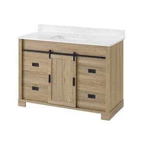 Brindley 48 in. W x 20 in. D x 35 in. H Single Sink Freestanding Bath Vanity in Aged Oak with White Engineered Stone Top