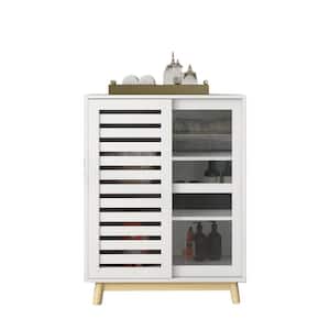 31.50 in. W x 15.75 in. D x 34.25 in. H White MDF Freestanding Linen Cabinet with Asymmetric Sliding Door