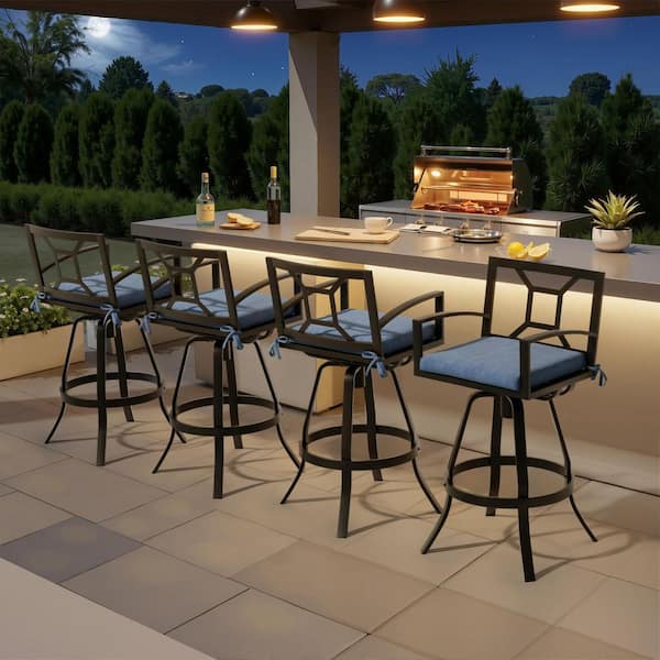 Swivel Aluminum Outdoor Bar Stool with Sunbrella Spectrum Denim Cushion (4-Pack)