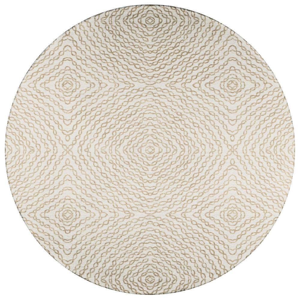 Bravado Beige 8 ft. x 8 ft. Geometric Indoor/Outdoor Washable Area Rug