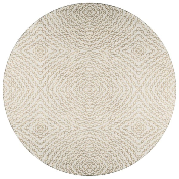 Bravado Beige 8 ft. x 8 ft. Geometric Indoor/Outdoor Washable Area Rug