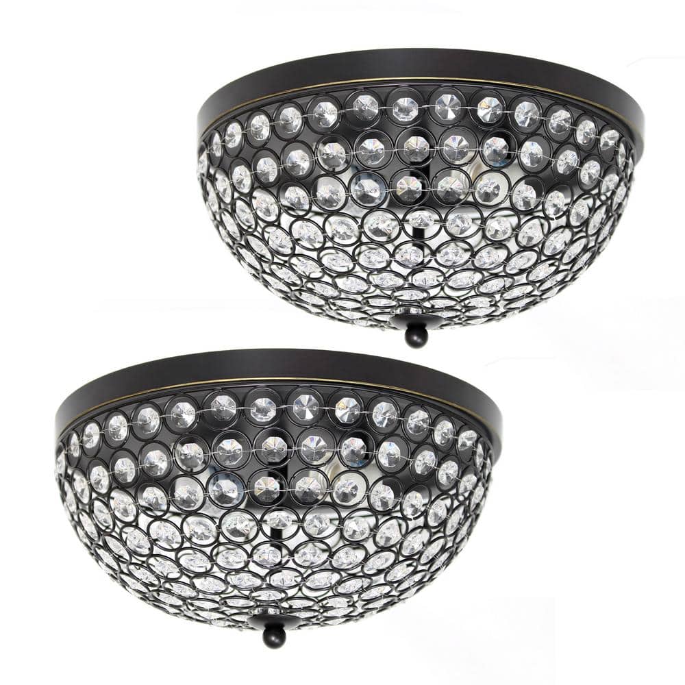 13 in. 2 Light Elipse Crystal Flush Mount Ceiling Light 2 Pack, Restoration