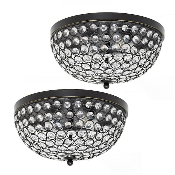 Lalia Home 6.5 in. 2-Light Restoration Bronze Crystal Glam Ceiling Flush Mount (2-Pack)