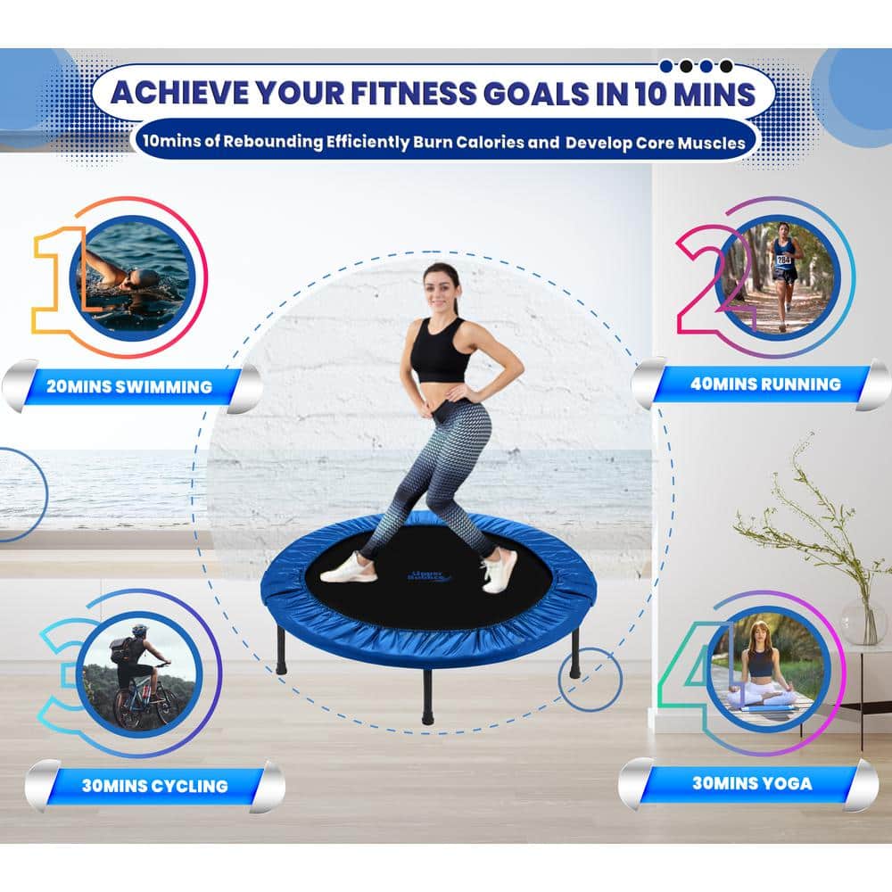 44" Blue Foldable Rebounder Fitness Trampoline with Steel Frame