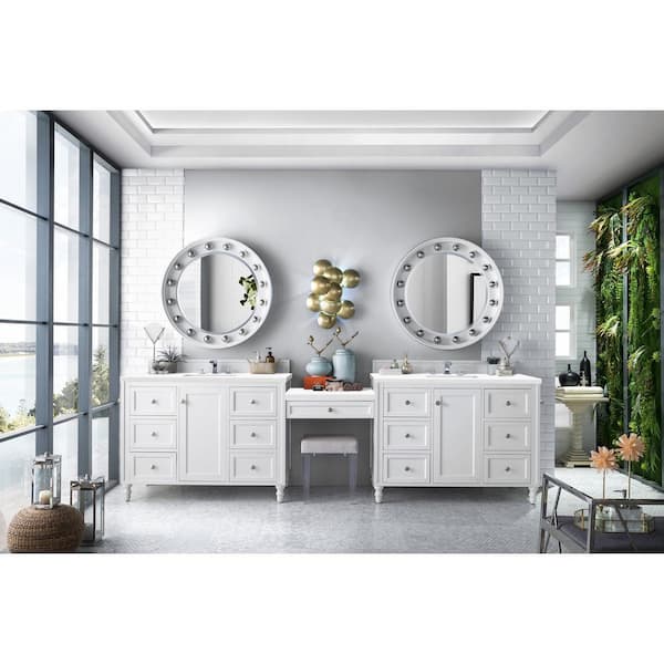 James Martin Vanities Copper Cove Encore 122 in. W  x 23.5 in.D x 34.3 in.H Double Vanity in Bright White with Quartz  Top in Classic White