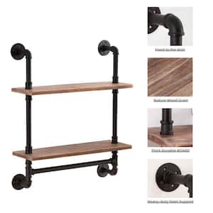 24 in. W x 9.85 in. D x 29 in. H Rustic Metal 2 Tier Bathroom Wall Mounted Floating Shelves with Hook