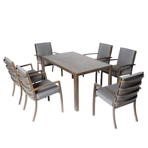 Patio Dining Set, 7-Piece Aluminum Outdoor Dining Set with Gray Cushion and 57 in. Rectangle Table plus 6 Armchair