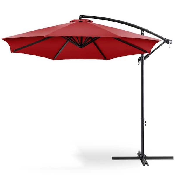 Unbranded 10 ft. Offset Hanging Market Patio Umbrella With Red Canopy