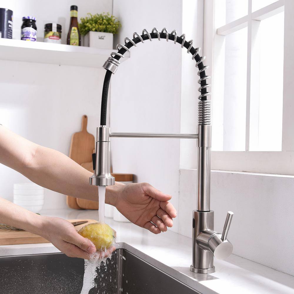 Brushed Nickel Touchless Pull-Down Kitchen Faucet with Spray