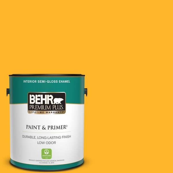 BEHR PREMIUM PLUS 1 gal. #P260-7 Extreme Yellow Semi-Gloss Enamel Low Odor Interior Paint & Primer