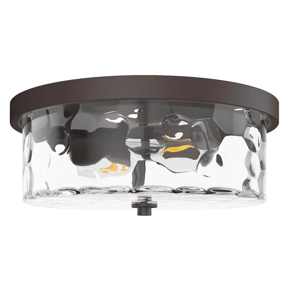 13 in. 2-Light Farmhouse Oil Rubbed Bronze Drum Flush Mount Ceiling Light F