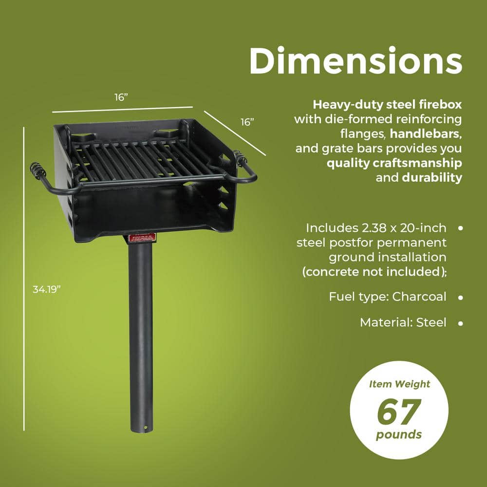 Pilot Rock Black Heavy Duty Steel Park Style Charcoal Grill