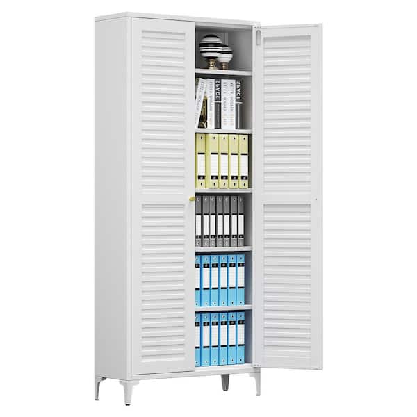 31.5 in. W x 74 in. H x 16 in. D White Metal Freestanding Storage Cabinet,Kitchen Pantry Cabinets with 5-Shelves