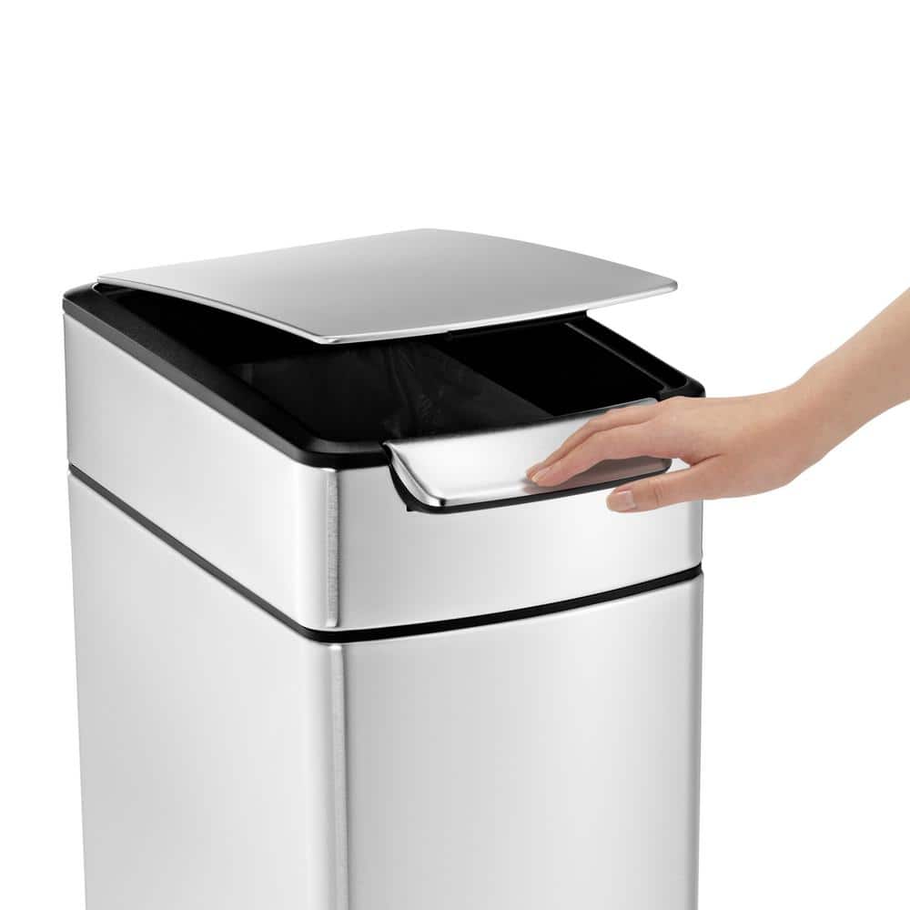 Slim Brushed Stainless Steel Touch-Bar Trash Can, 40L