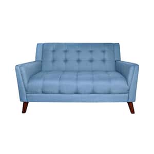 Candace 53 in. Blue/Walnut Tufted Polyester 2-Seat Loveseat with Tapered Wooden Legs