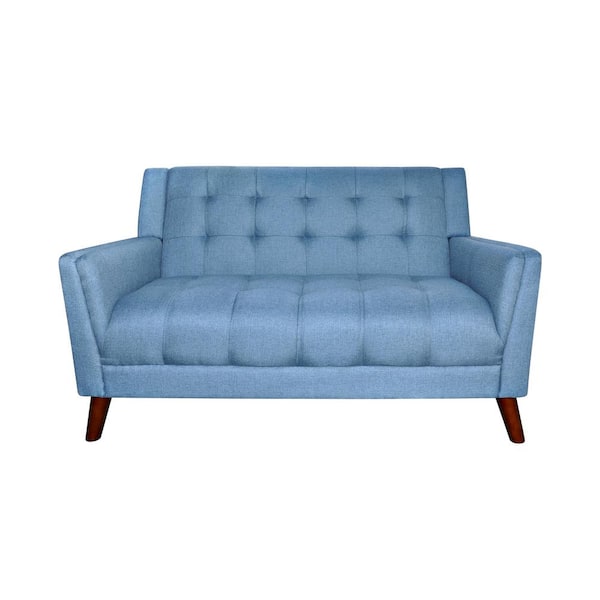 Noble House Candace 54 in. Blue/Walnut Tufted Polyester 2-Seater Loveseat with Tapered Wood Legs