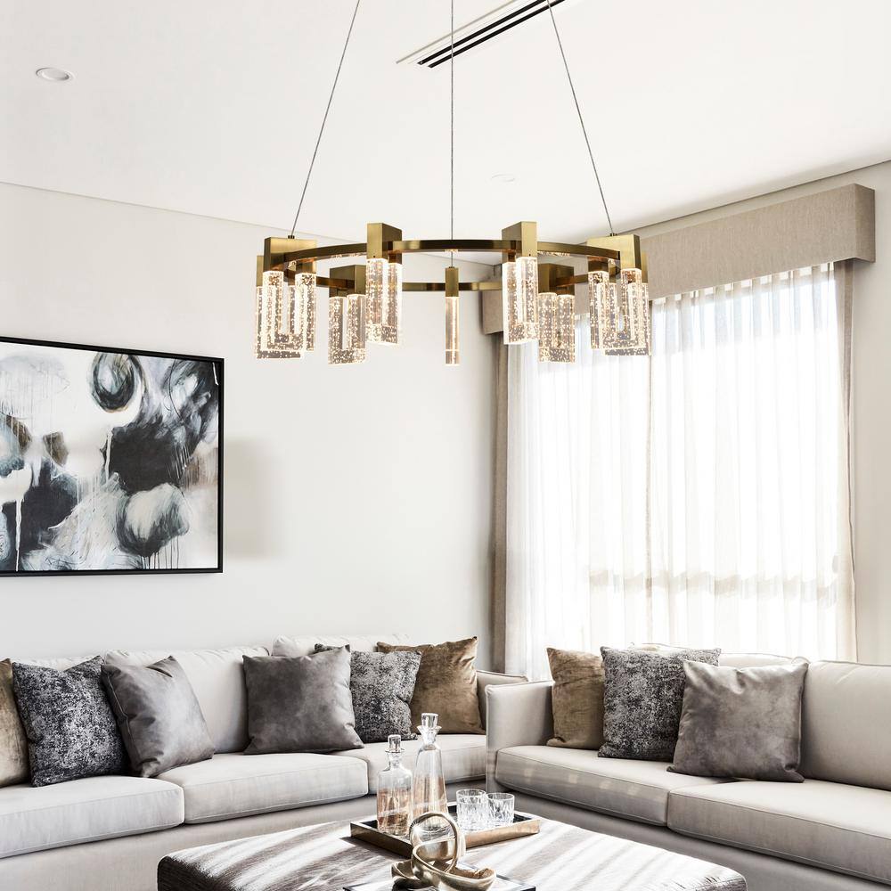 Sorrento Antique Brass 27" Integrated LED Circular Chandelier with Crystal Accents