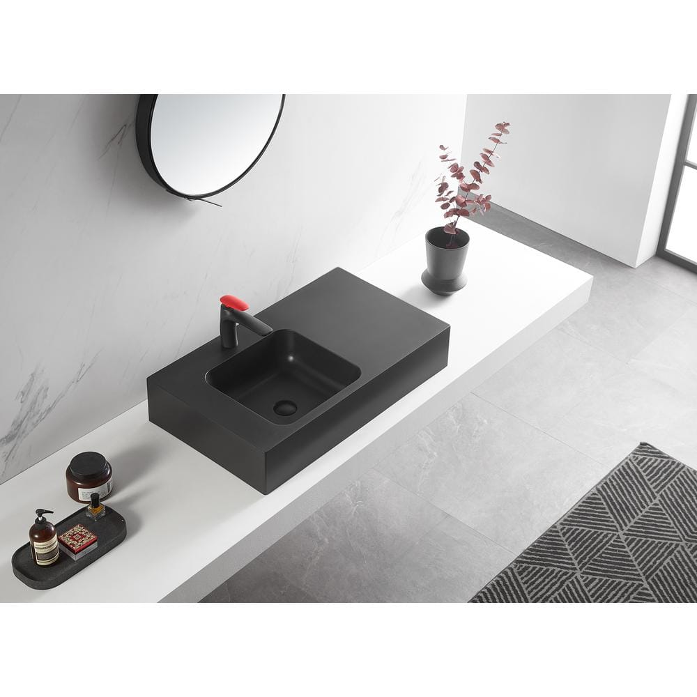 Matte Black Granite Wall-Mount Rectangular Bathroom Sink