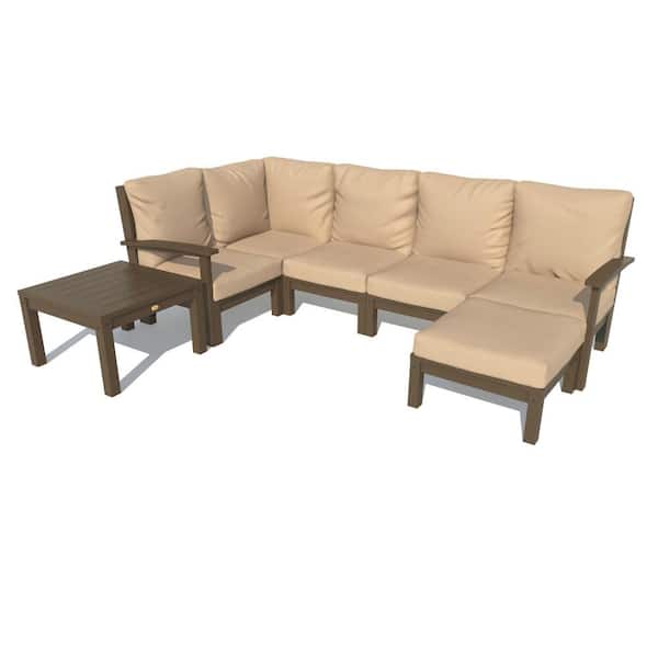 Highwood Bespoke Deep Seating 7-Piece Plastic Outdoor Sectional Set with Ottoman and Side Table and with Cushions