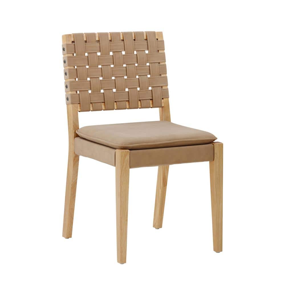 Light Brown Faux Leather Upholstered Side Chair with Wood Frame