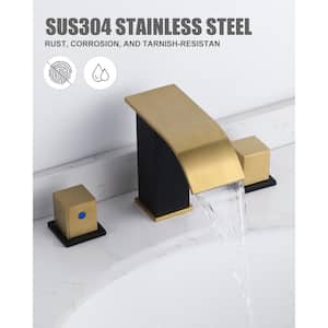 Waterfall 8 in. Widespread Double Handle Bathroom Faucet in Gold and Black