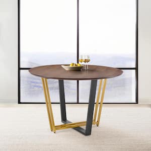 Joana Gold and Black Wood Top 48 in. Trestle Base Dining Table Seats 4