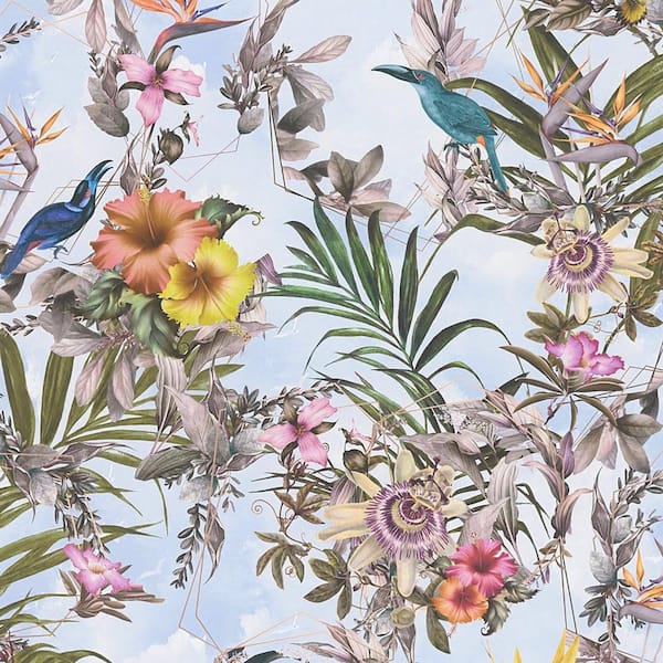 AS CREATION Hollis Tropical Blue Non Pasted Non Woven Wallpaper Sample