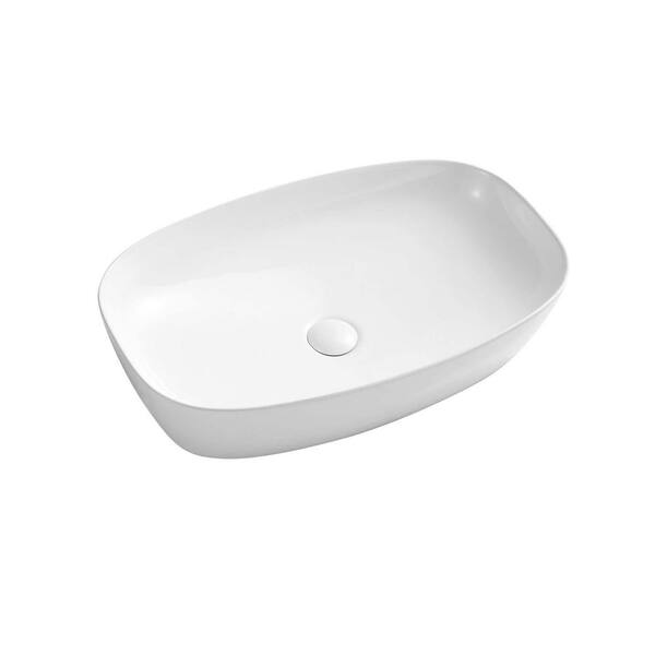 Whatseaso White Ceramic Oval Vessel Sink with Pop-Up Drain Included