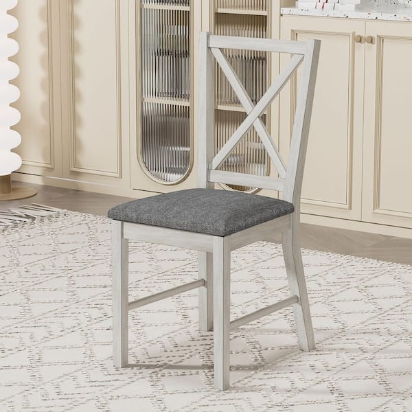 Farmhouse Dining Table Set, 7-Piece Wood Top Kitchen Table with X-Back Chairs and Padded Seats, Gray Dining (Set for 6)