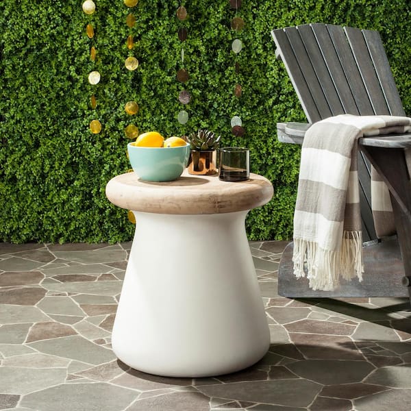 Button Ivory Round Stone Indoor/Outdoor Accent Table