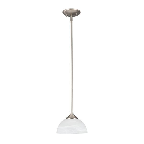 Yosemite Home Decor Glacier Point Collection 1-Light Satin Nickel Mini Pendant with Ivory Cloud Glass Shade