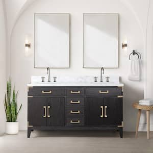 Fossa 60 in W x 22 in D Black Oak Double Bath Vanity, Carrara Marble Top, and Faucet Set