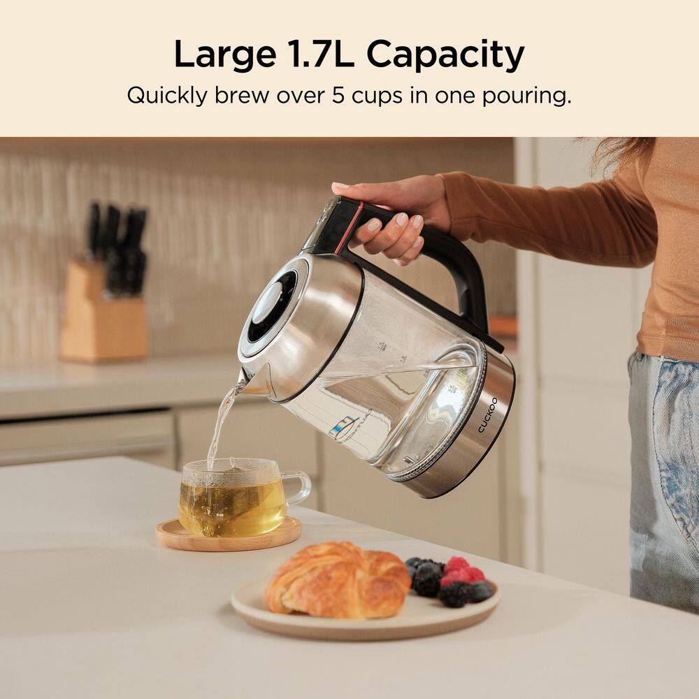 CUCKOO 1.7L Silver Glass Electric Kettle with Tea Infuser