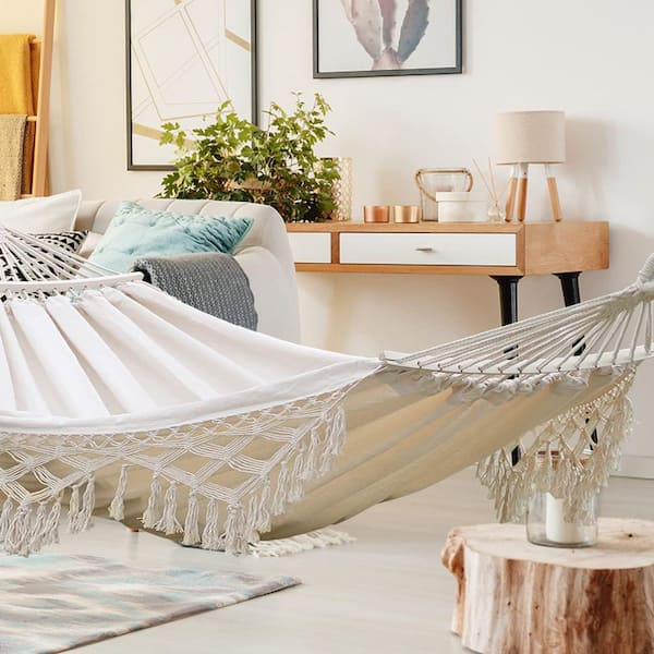 OGETFUUR 9.5 ft. Backyard Hammock with Tassels Max 500 lb. Canvas