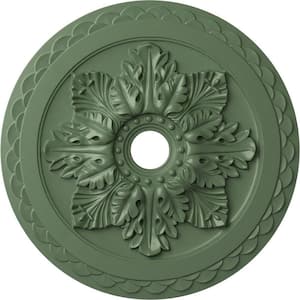2" x 23-5/8" x 23-5/8" Polyurethane Bordeaux Deluxe Ceiling Medallion, Hand-Painted Athenian Green