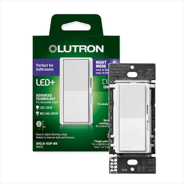 Diva LED+ Dimmer Switch with Night Mode for Dimmable LED Bulbs, 150-Watt/Single-Pole or 3-Way, White (DVCLN-153P-WH)