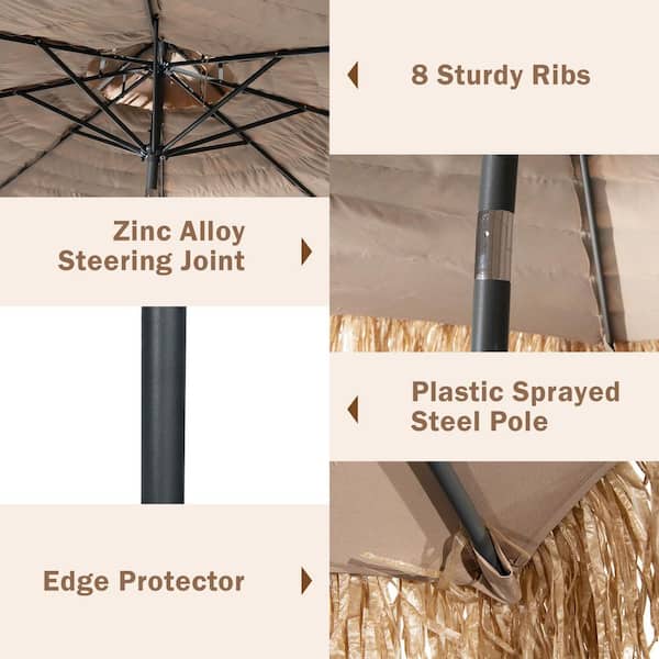 10 ft. Steel Hand Crank Patio Market Umbrella in Natural