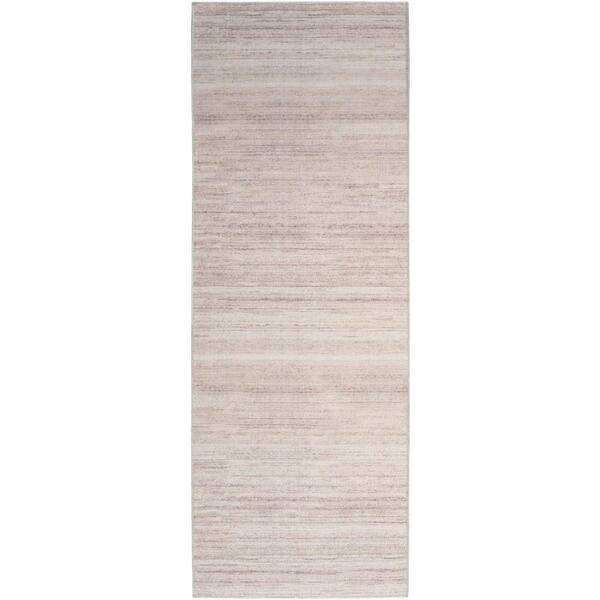 Nourison Washable Essentials Ivory Mocha 2 ft. x 8 ft. All-over design Contemporary Runner Area Rug