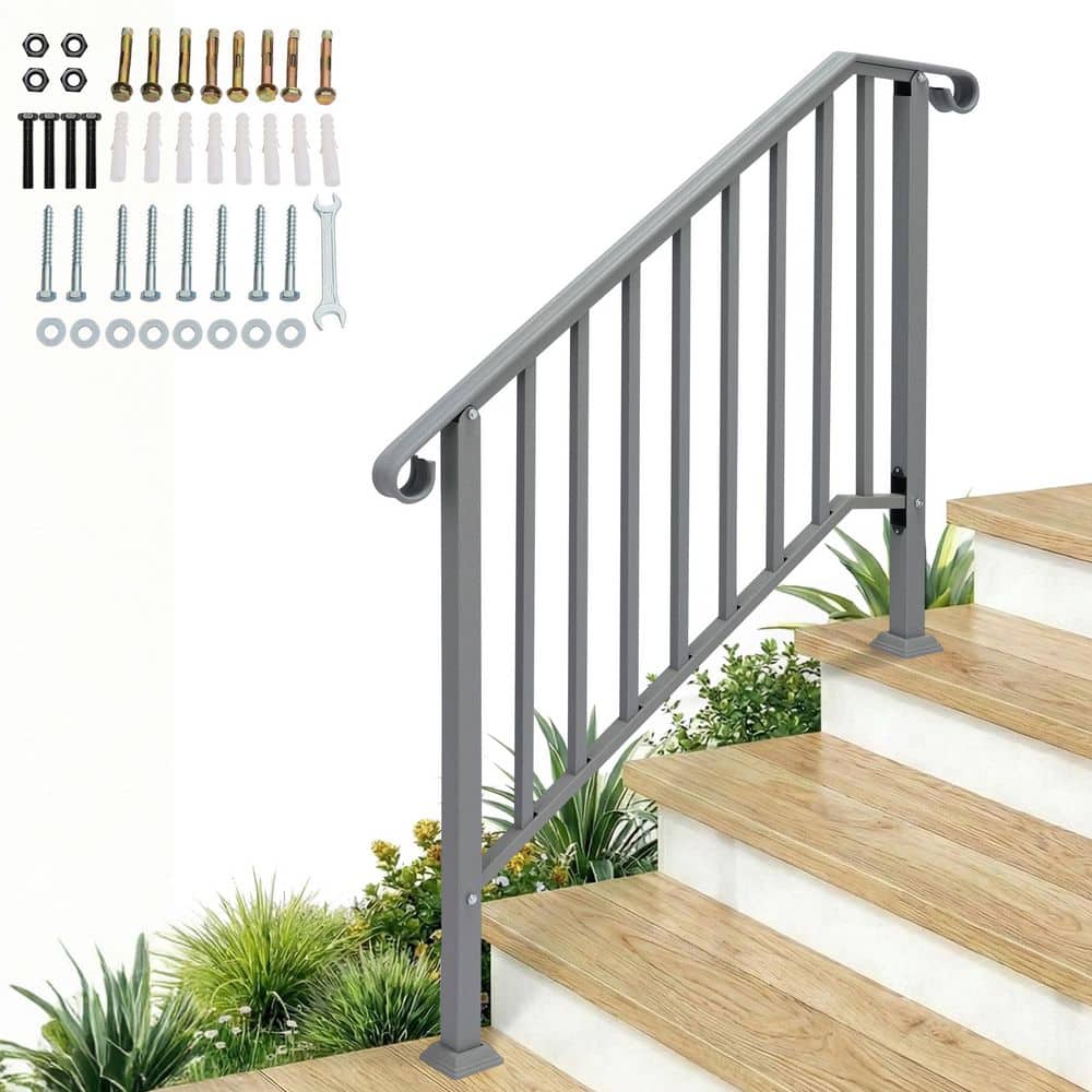 64 in. x 47 in. Silver Iron Stair Hand Rail Kit Handrails for Outdoor Steps price history on PriceWatchPro