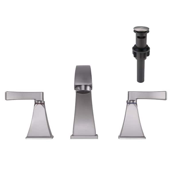 8 in. Widespread Double Handle Bathroom Faucet with Pop-up Drain Kit and 24" Supply Lines Included in Brushed Nickel