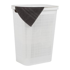 White 23.5 H x 14.25 W x 18.25 D Plastic Modern 60 L Slim Clothes Basket with Lid Rectangle Laundry Room Hamper