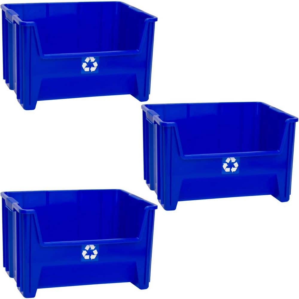 13017 Plastic Open-Front Recycling Bin Box, 19.88 in. L x 15.25 in. W x 12.5 in. H, 12 1/2 Gallon, Blue, 3-Pack