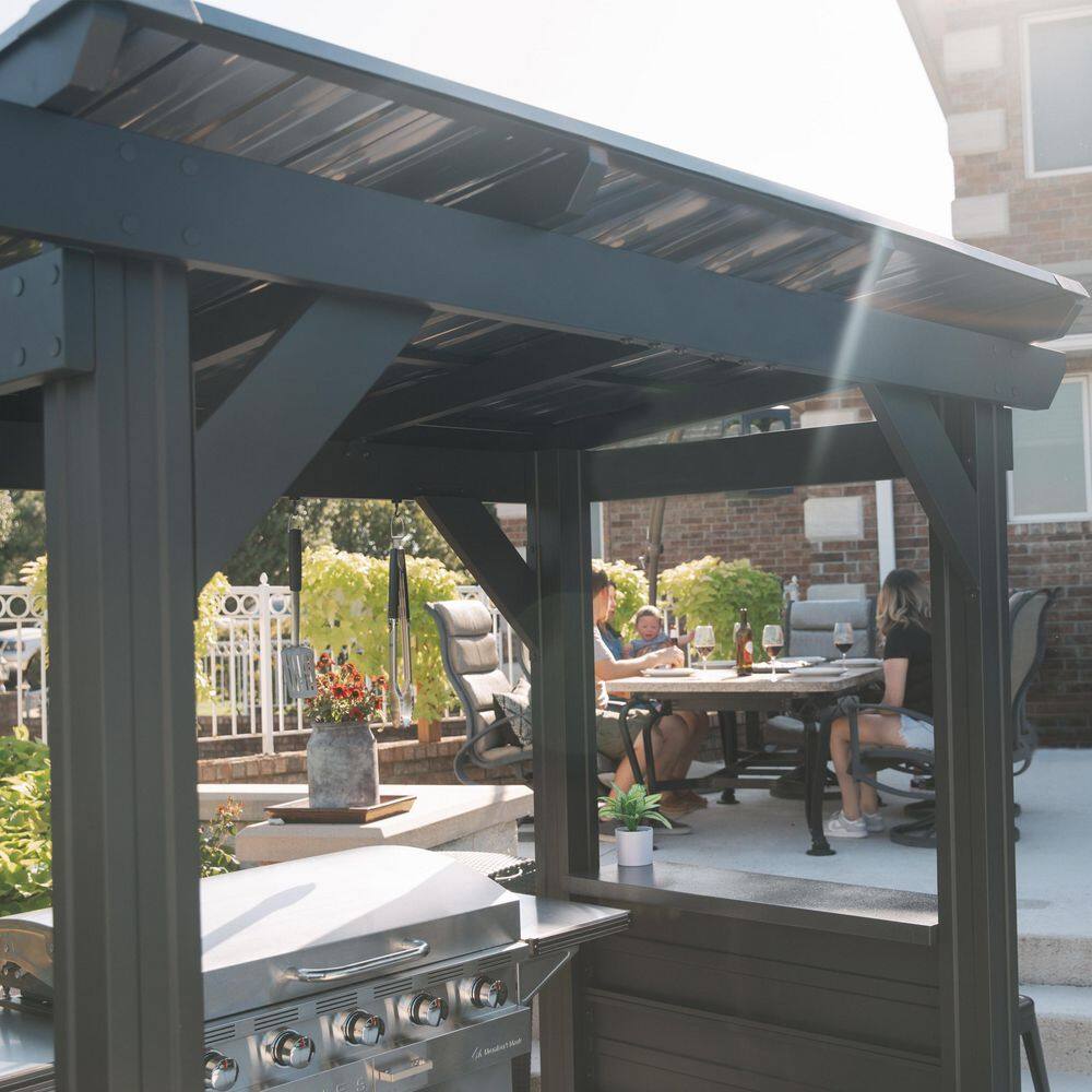 Rockport Black Steel Grill Gazebo with Galvanized Countertops
