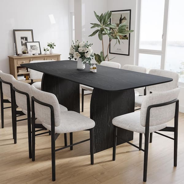 Dovelina Flora Black Wood 79 in. Rectangle Double Pedestal Dining Table Seats 8